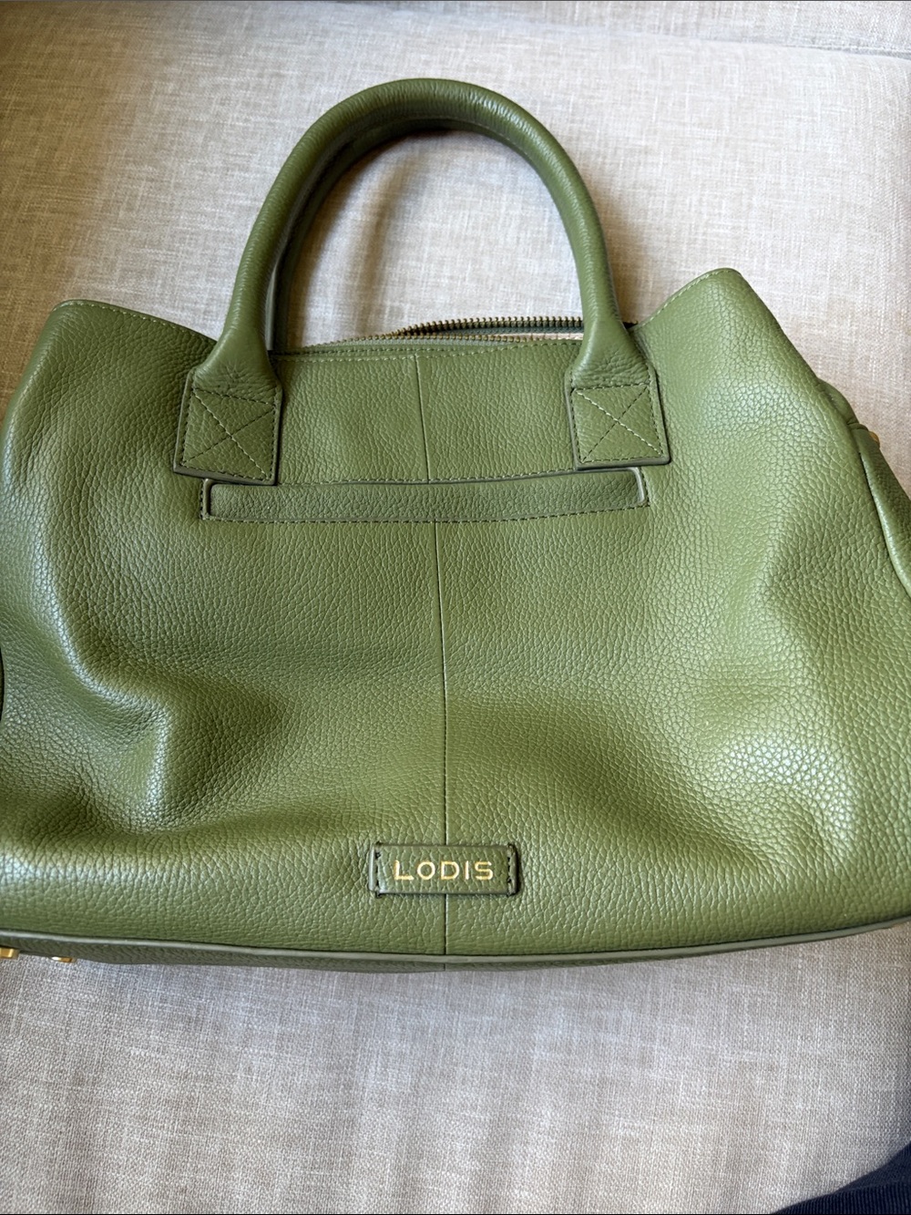 Lodis Olive Green Pebbled Leather Top-Handle Satchel